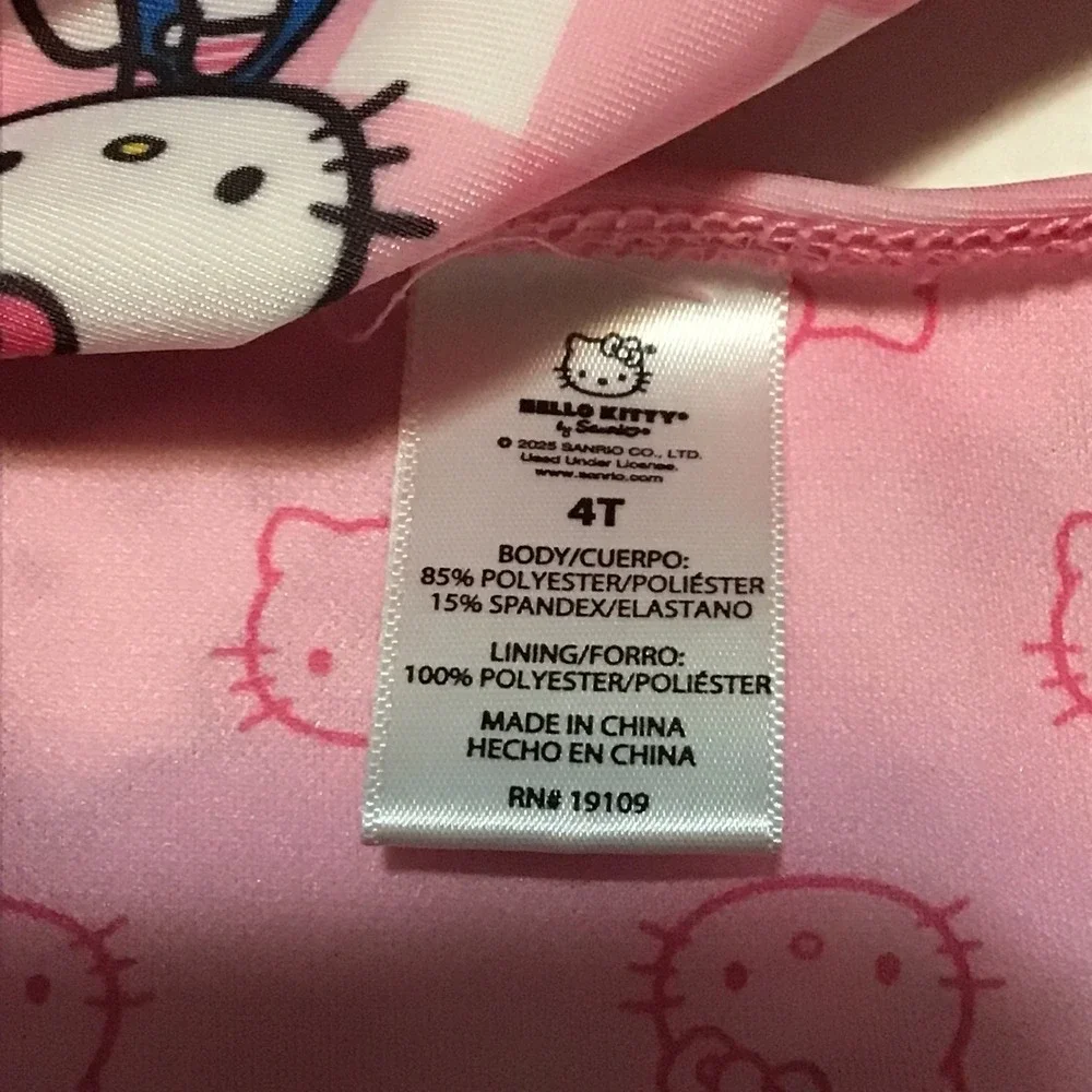 Hello Kitty Pink Gingham Puffy Sleeve Bikini Set Toddler Girls 4T Sanrio Swim